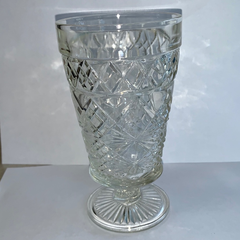Vintage Crystal Tempered Glass Pedestal Vase Goble